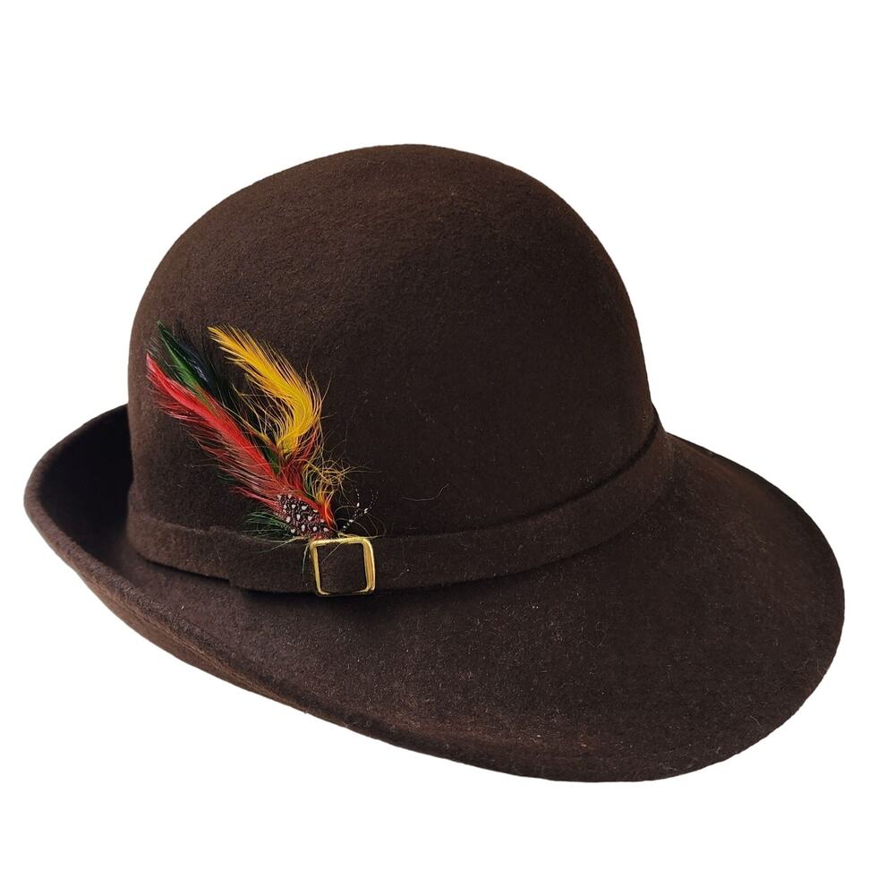 Vintage Tally-Ho Wool Sloping Brim Fedora Hat O/S Brown Made in Brazil